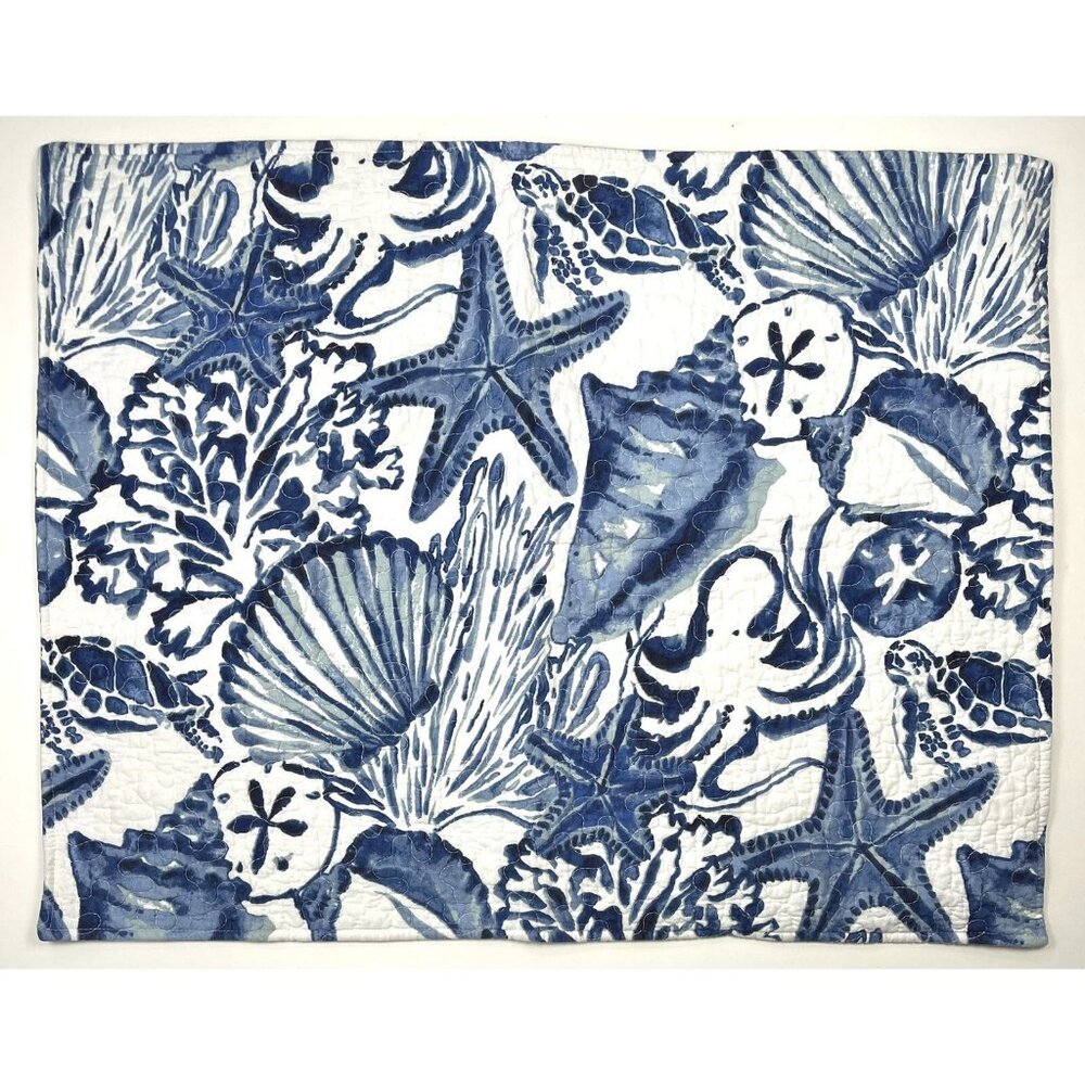 C&F HOME 20"x26" Standard Quilted PILLOW SHAM Blue Coast Shells Beach NWOT NEW